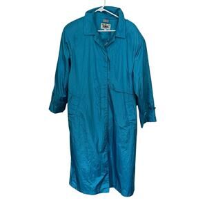 VTG Totes Rain Coat Jacket Trench 14 Belted Blue Light Nylon 1980's Flaw READ